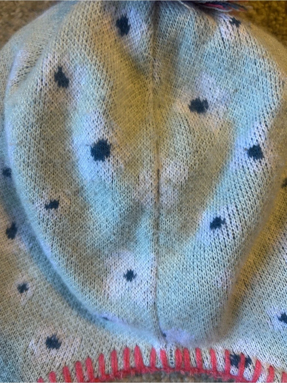 The North Face Light Blue Knit Kids Pom Beanie with Pink Trim